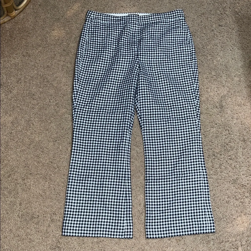 J. Crew Hayden Kickout Crop Pant Gingham‎ Stretch Linen m Blue White 12T 12 Tall